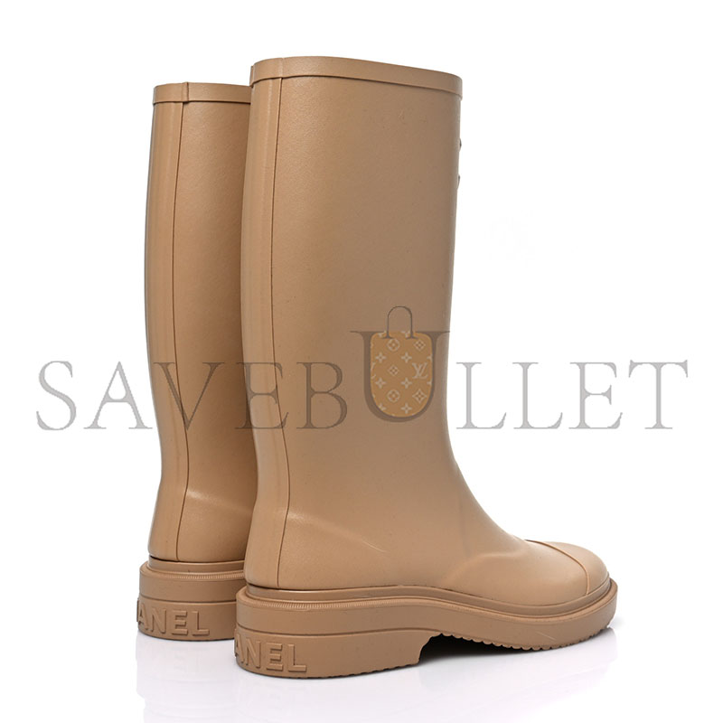 Ch*el caoutchouk cc high boots beige